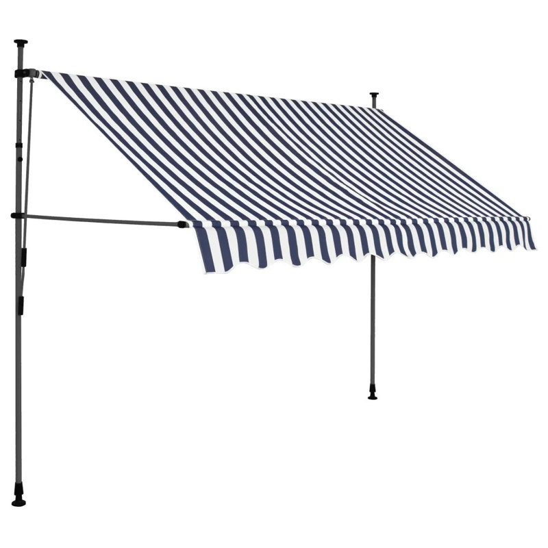 Dakota Fields Fabric Cover Retractable Patio Awning, Blue/White, 2.5m W x 1.2m D