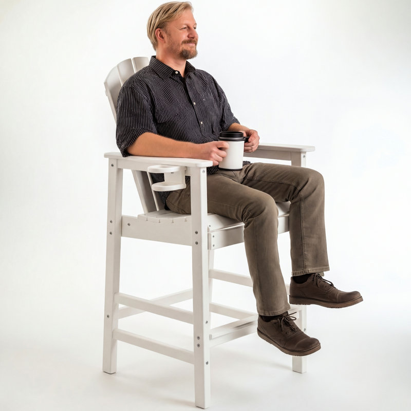 Chaise blanche à hauteur de bar, résistante aux intempéries, pour la piscine et la terrasse, avec porte-gobelet pour l'extérieur
