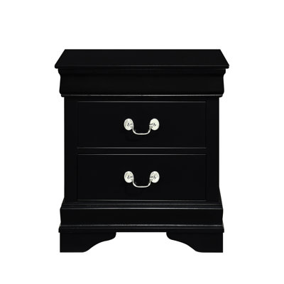 Table de chevet pour chambre à coucher - 2 tiroirs, fini bois noir, style traditionnel