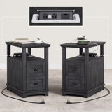 2 Drawers End Tables with Storage and Fast Charging Station for Living Room