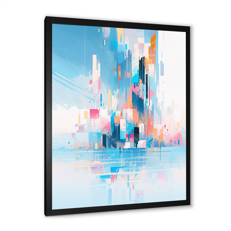 «Teal Peach Interlocking Perspectives» sur toile, H 32 po x l 16 po x P 1 po, Cadre simple noir