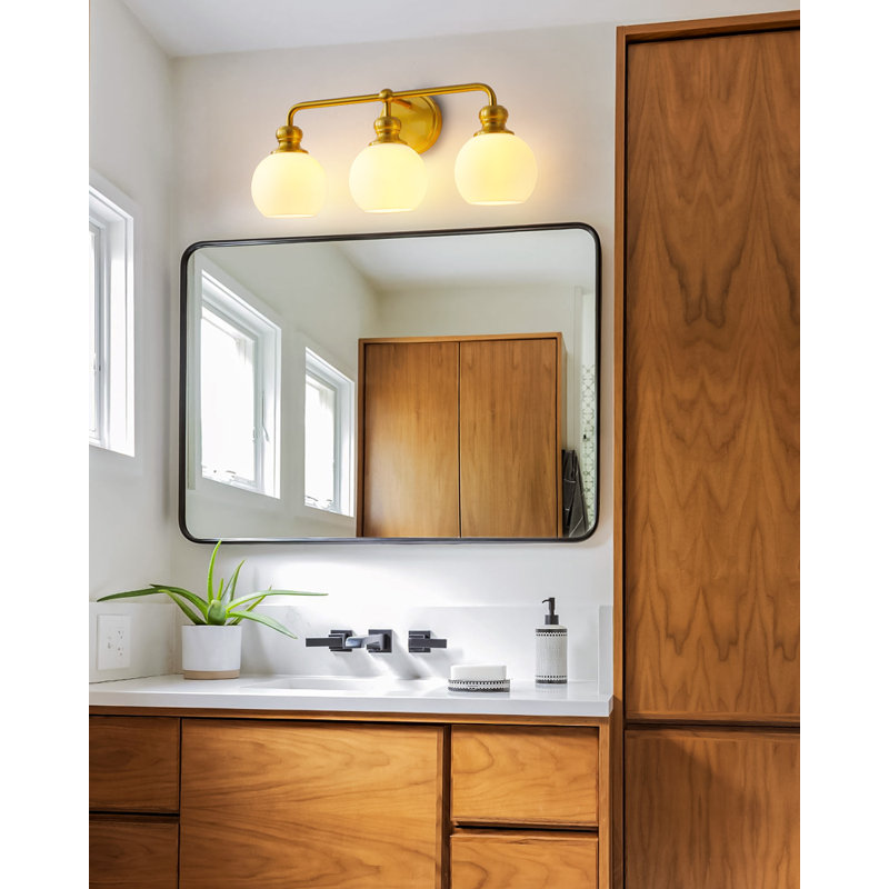 Elegant 3-Light Vanity Fixture with Frosted Glass:  Bathrooms, Hallways, and Bedrooms, Polished Brass