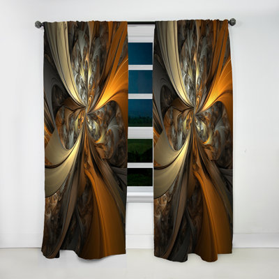 Parcell - Blue And Gold Fractal Enigmas V - Modern Curtain - Velvet Room Darkening - 1 panel