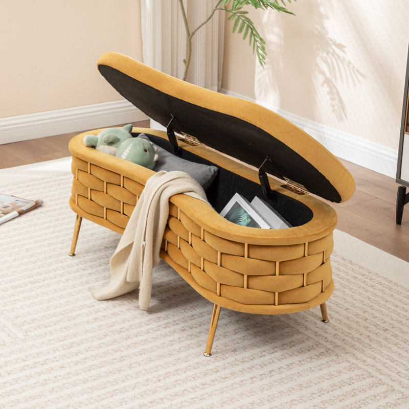 Cristen Upholstered Flip Top Storage Bench, Yellow