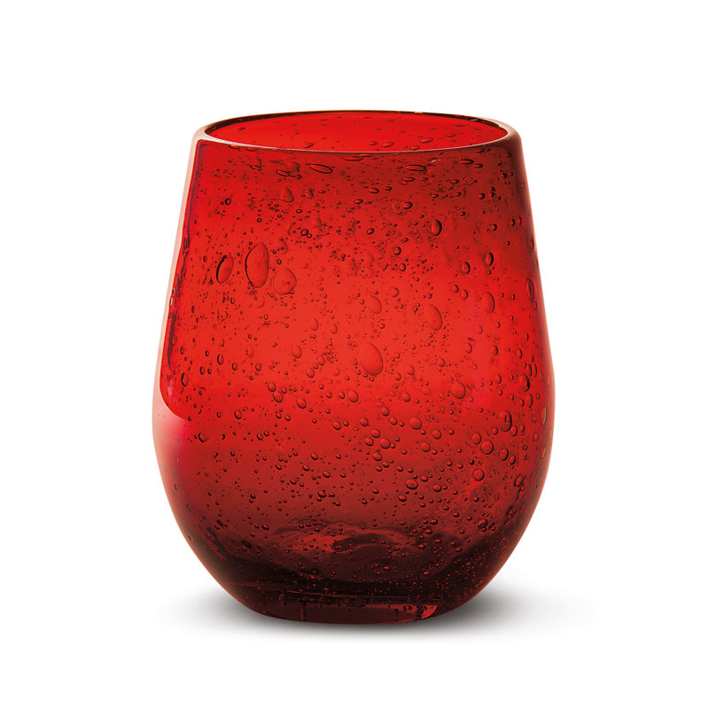 Eradu 14oz. Handmade Stemless Wine Glass, Red