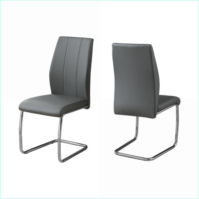 Ensemble de 2 chaises d'appoint contemporaines de 39 po de hauteur, aspect cuir gris ardoise, pieds en métal chromé argenté, siège d'appoint moderne pour la salle à manger de cuisine, pour adultes