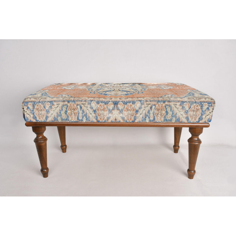 Cotton Upholstered Bench, Brown, 45cm H x 120cm W x 45cm D