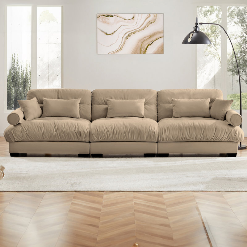 Sofa, 3 Seater Sofa, Velvet Sofa, For Living Room, Camel, 35" H x 130" W x 37" D