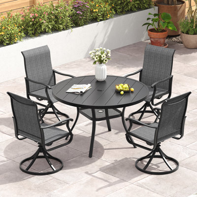 Elfur Round 4 - Person Outdoor Dining Set with 4 Textilene Swivel Chairs by Wildon Home