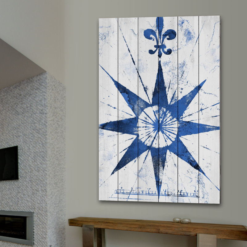 « rétro compass », impression sur bois blanc, H 45 po x l 30 po