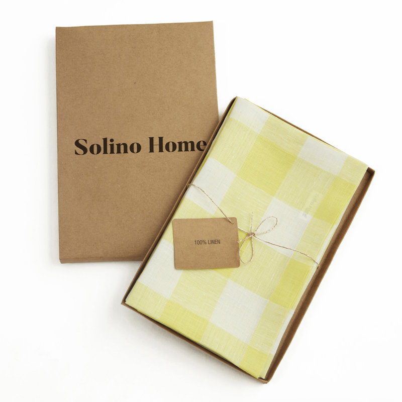 Buffalo Check - 100% Pure Linen Dinner Napkins, Yellow/White