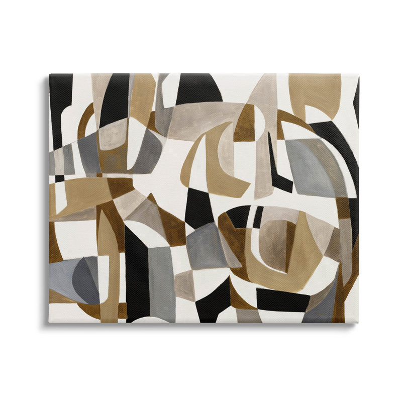 Art mural sur toile brun à formes géométriques superposées par Liz Jardine, H 24 po x l 30 po x P 1,5 po