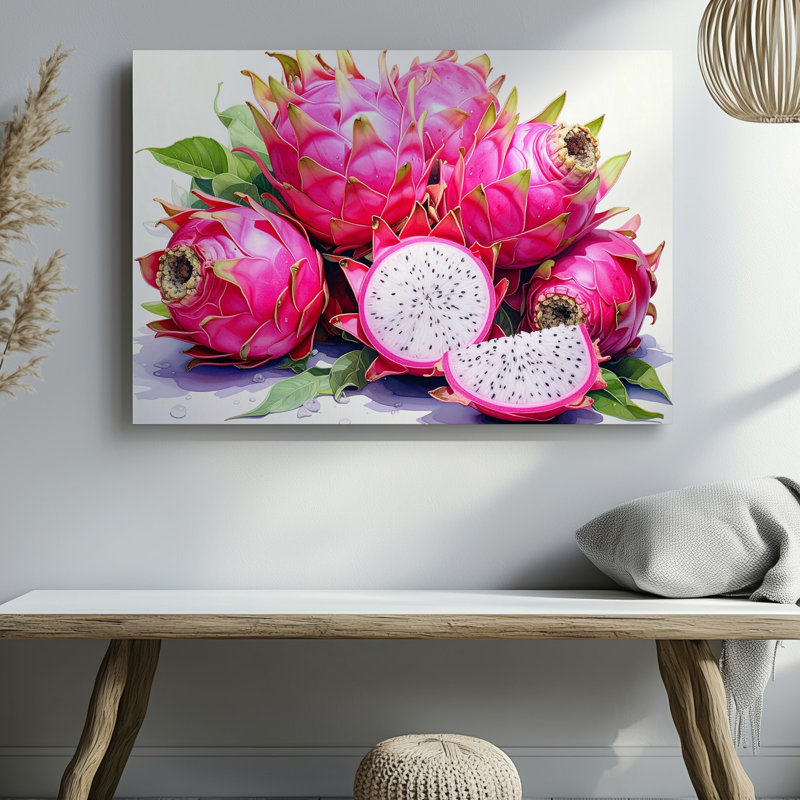 Toile vibrante, fruit du dragon, art exotique réaliste, H 9 po x l 12 po