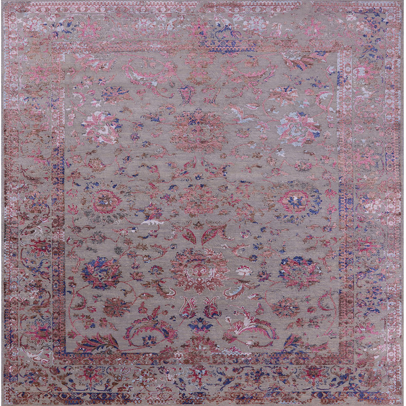 Tapis oriental brun / bleu, Carré 4 pi