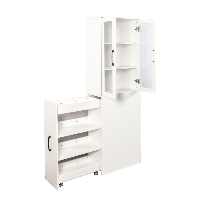Tablette coulissante 4 niveaux 2 portes vitrées 72,27 "H Vitrine moderne en bois pour la cuisine, Blanc