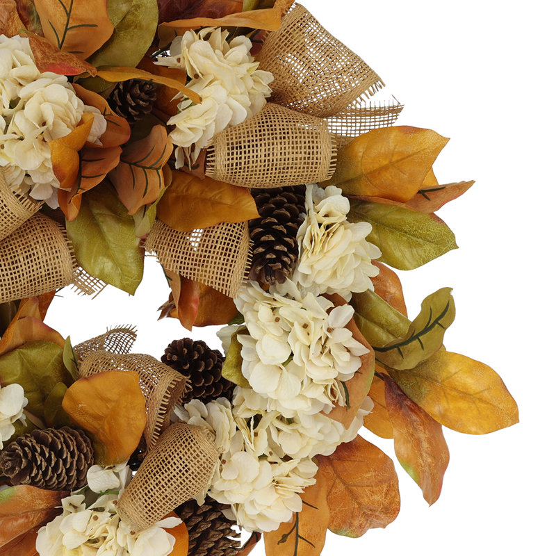 27" Fall Wreath with Hydrangeas and Pinecones