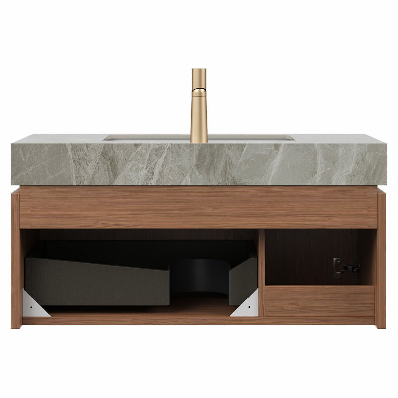 Meuble-lavabo de 36 po avec lavabo, armoire de rangement murale en contreplaqué avec tiroir et porte en pierre frittée et comptoir en céramique, pré-assemblé