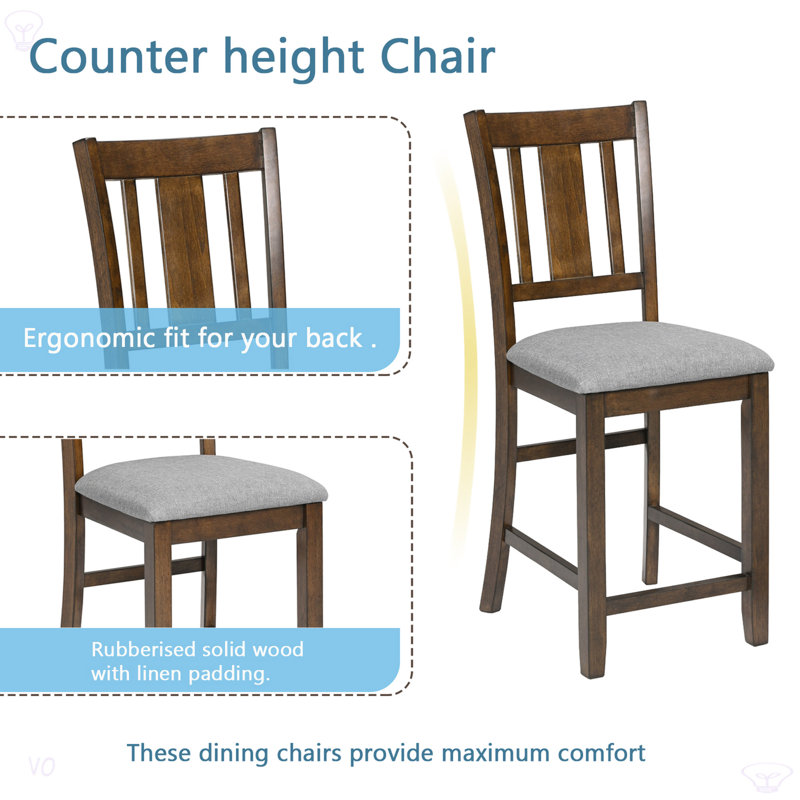 5 Piece Dining Table Set, Wooden Dining Square Table Set For 4, Counter Height Kitchen Table Set With Square Table And 4 Upholstered Chairs For Small Space