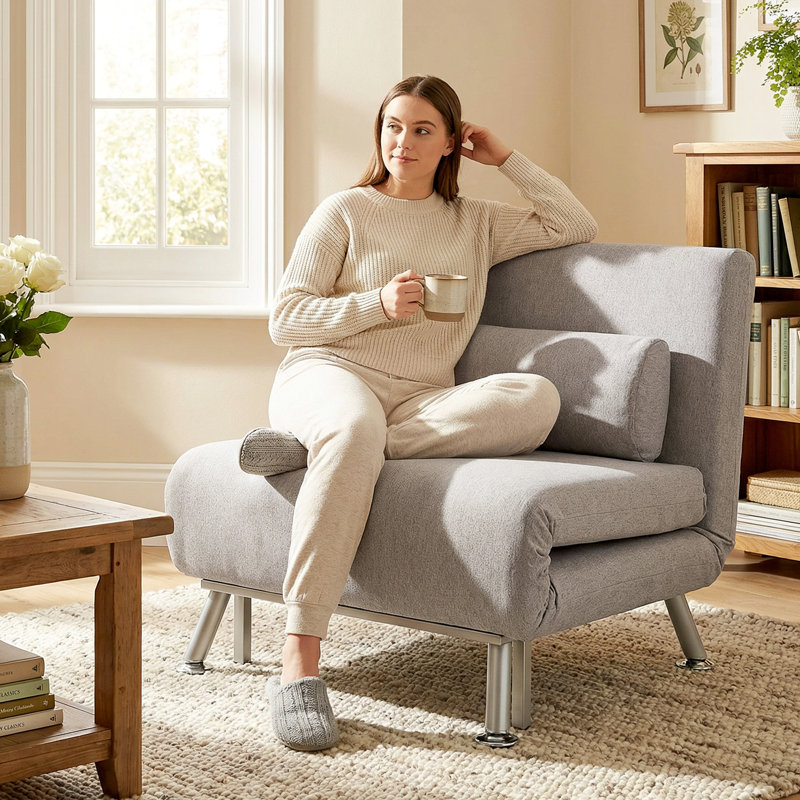 Kendall 75cm Upholstered Convertible Sofa, Dark Grey