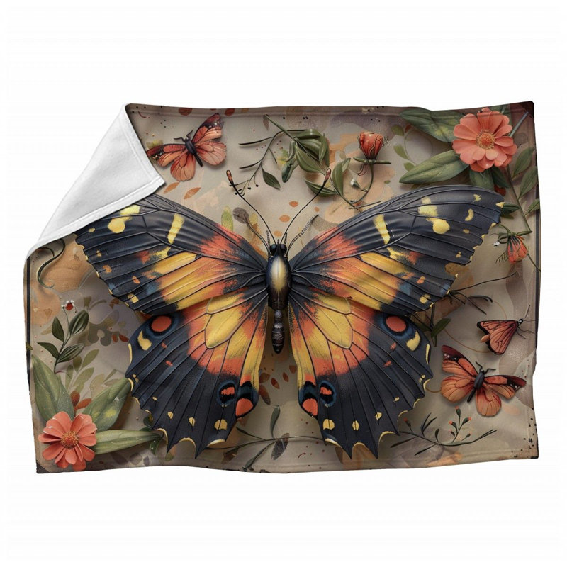 Colorful Butterfly Insect Machine Printed Throw Blanket, Throw