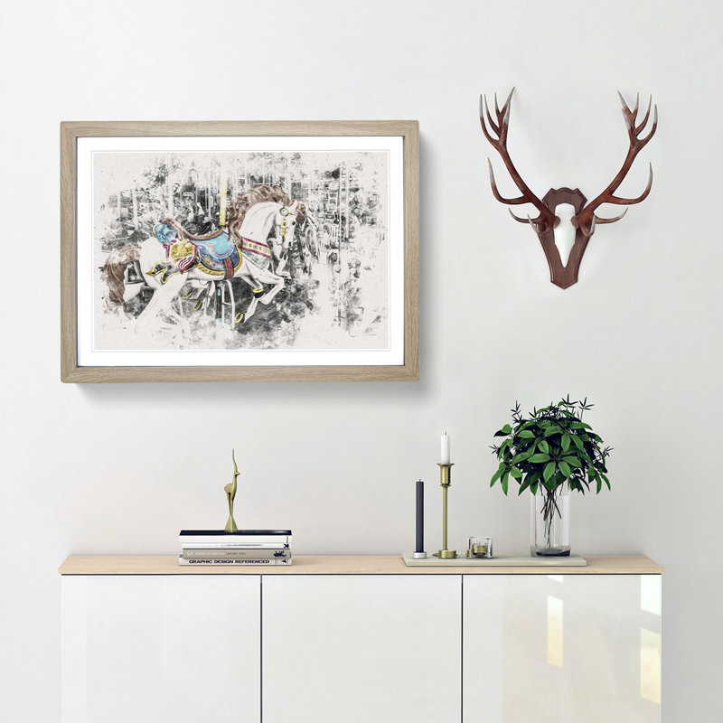 Carousel Horse - Picture Frame Painting Print, Oak Framed, 45cm H x 63cm W x 2cm D