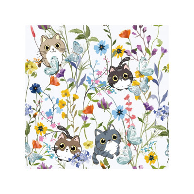 Cute Cat Floral Peel and Stick Wallpaper 44 cm x 300 cm, Self-Adhesive,Removable Wallpaper Wall Stickers
