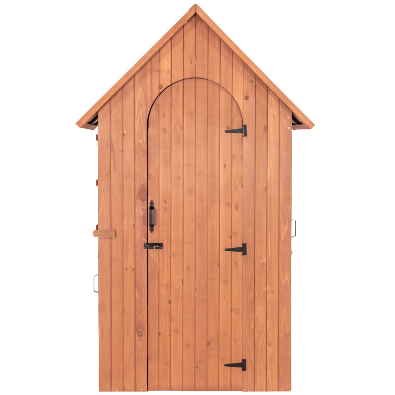 Medium Brown Cypress Wood Multi-Compartment Storage Shed with Drop Table