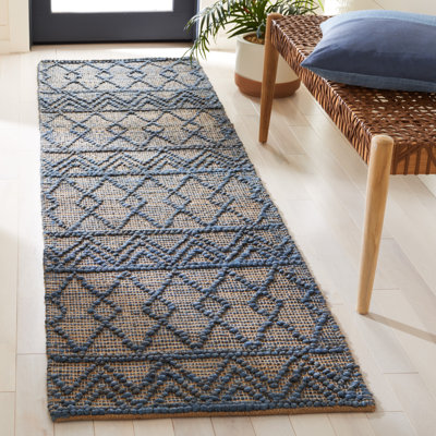 Tapis géométrique beige en jute et en coton à tissage plat Annmari