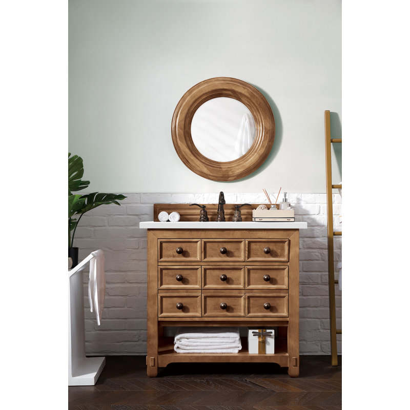 Malibu 36'' W Single Vanity, White Zeus, Widespread, Amber Birch