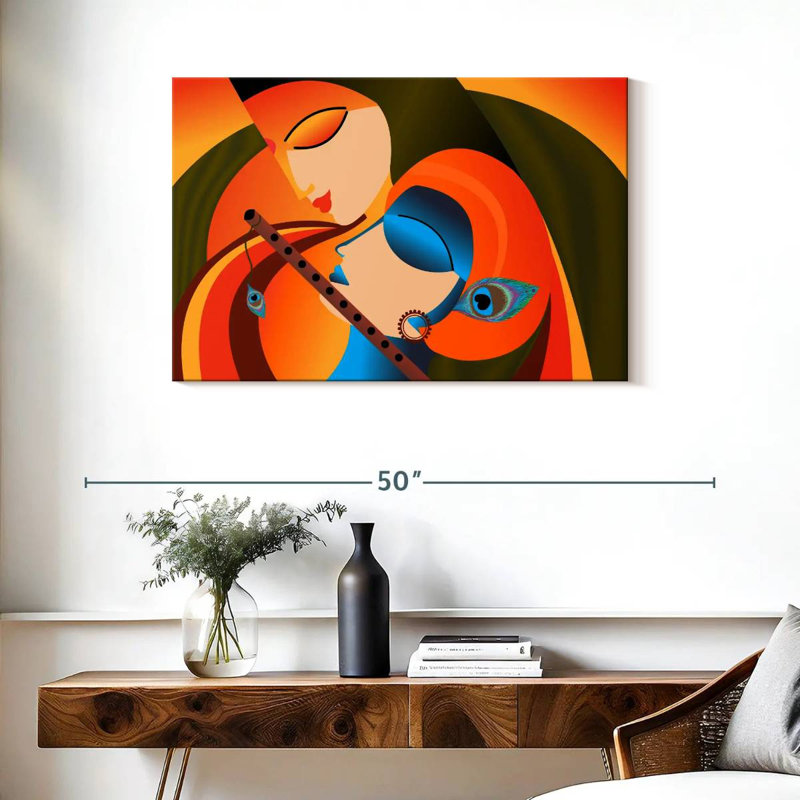 Radha Krishna Madhubani sur impression sur toile, H 24 po x l 36 po x P 1,25 po