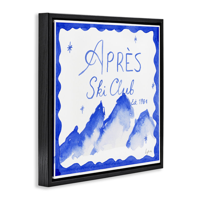 Cadre flottant Apres Ski in Blue Tones, design par Lucille Price, Cadre flottant noir de jais, H 18 po x l 18 po