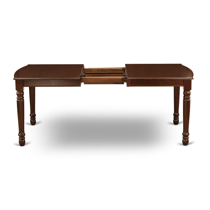9 Piece Dining Table Set Includes a Rectangle Dinner Table with Butterfly Leaf and 8 Dahlia Linen Fabric Parson Dining Chairs, Mahogany