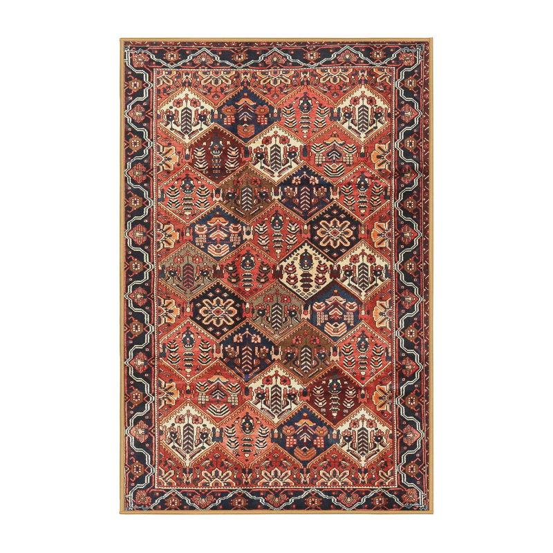 Tapis traditionnel rouge / noir Droz, Rectangle 5 pi x 7 pi