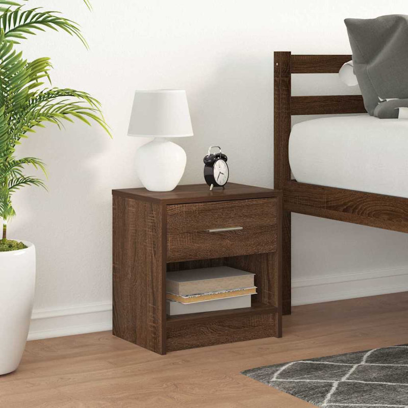 Bedside Cabinets With Drawer, Brown Oak, 1