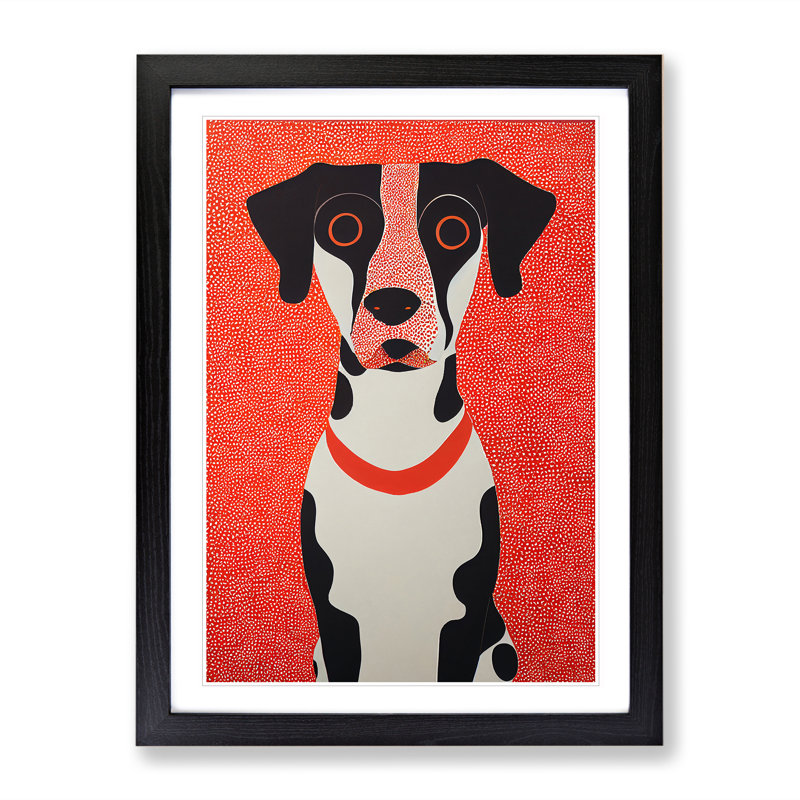 Cute Dog Abstract 1 Piece Single Picture Frame Wall Art, 34cm H x 25cm W x 2cm D, Black