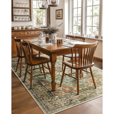 Area Rugs 5'X7' Washable Non-Slip, Floral Vintage Distress Medallion Carpet For Living Room Bedroom Dining Room