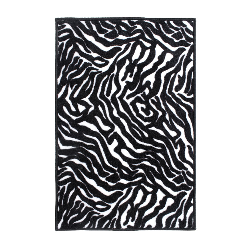 Tapis noir / beige à imprimé animal, Rectangle 7 pi x 9 pi