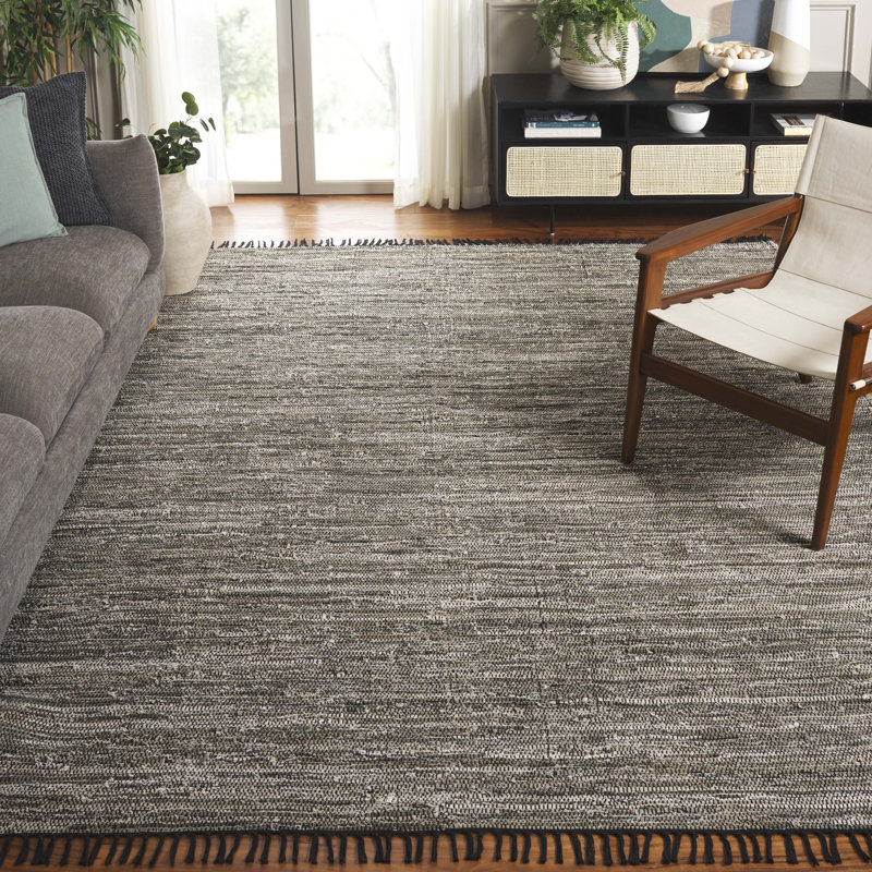 Tapis denim / coton tissé à la main Dinvers en vert foncé / noir / brun, Rectangle 8 pi x 10 pi