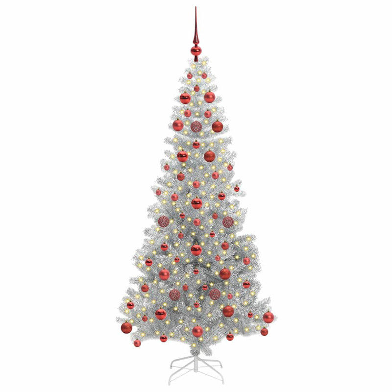 vidaXL Christmas Tree with 300 LEDs with Stand Silver PET, 5.91 ft