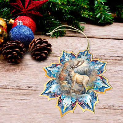 Grand ornement en bois de cerf de Noël