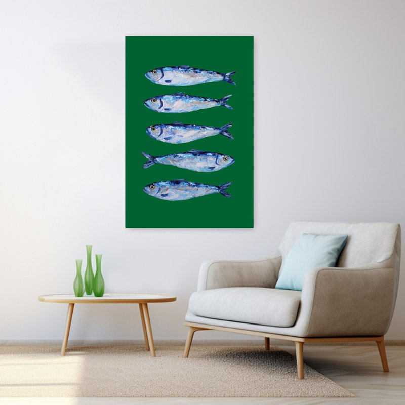 Cinq fleurs de sardines peintes, art mural plage, H 48 po x l 32 po