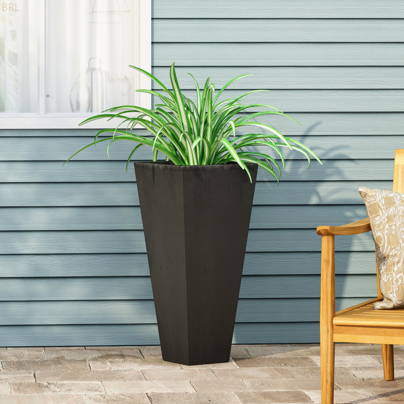 Jardinière d'extérieur moderne en pierre MGO, Noir, H 28,5 po x l 13 po x P 13 po