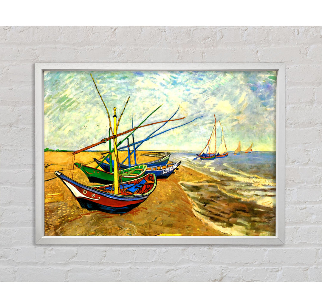 Fischerboote am Strand von Saintes-Maries von Vincent Van Gogh - Einzelbildrahmen Kunstdrucke auf Leinwand