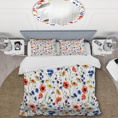Fleur bleue et rouge - Ensemble de housse de couette Cabin & Lodge
