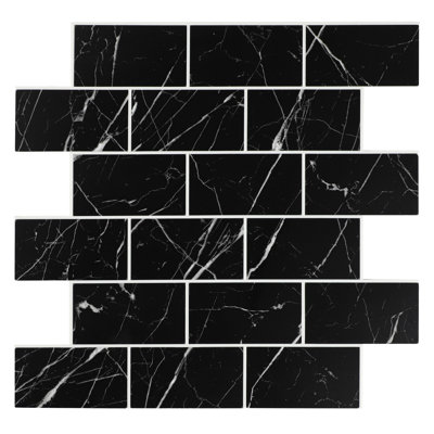 Carreau de métro à dosseret auto-adhésif 6 feuilles, carreaux de marbre imitation pierre 12 po x 10,5 po