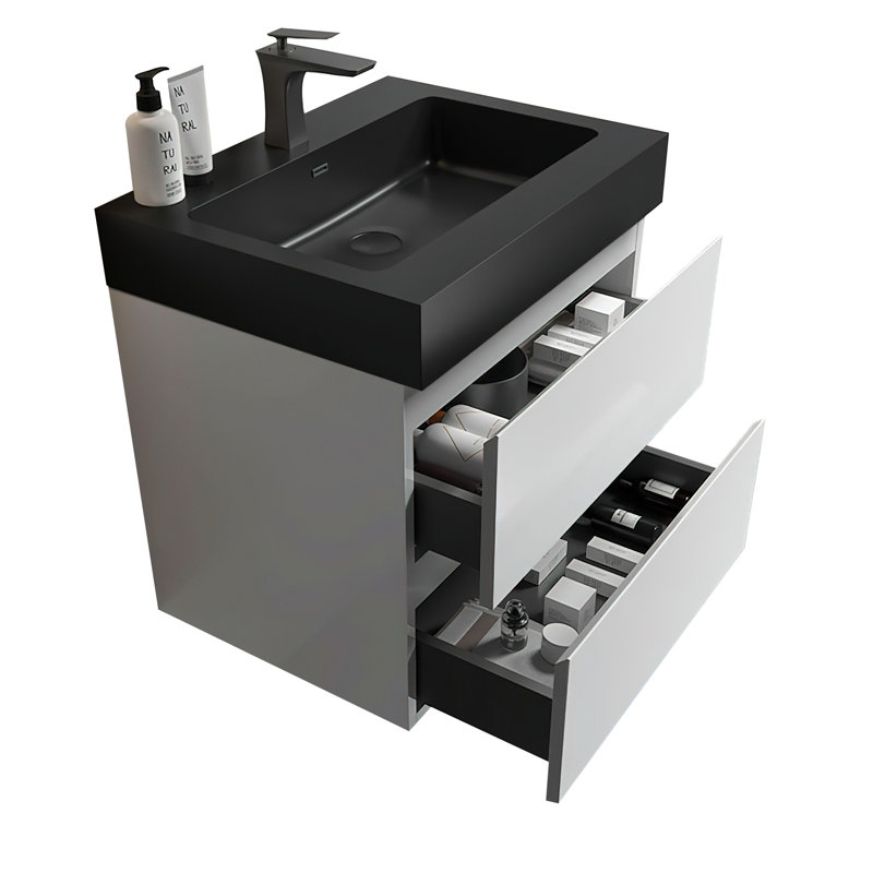 Grand meuble-lavabo mural avec rangement Modern, Blanc, Noir, noir, noir, noir