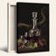 Carafe en cristal et verres avec feuilles de raisin sur toile noire-132733470