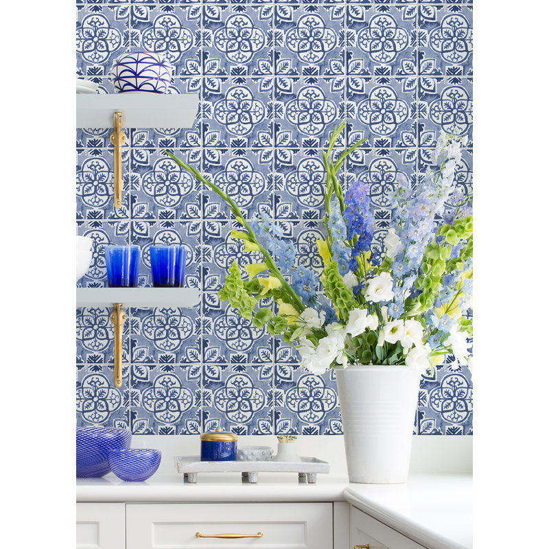 Caeli Blue and White Vinyl Peel & Stick Wall Tiles