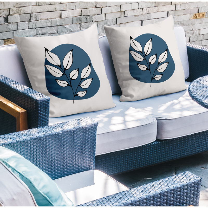 Jeté carré en polyester / mélange de polyester intérieur / extérieur, Bleu / beige, L 15 po x H 15 po