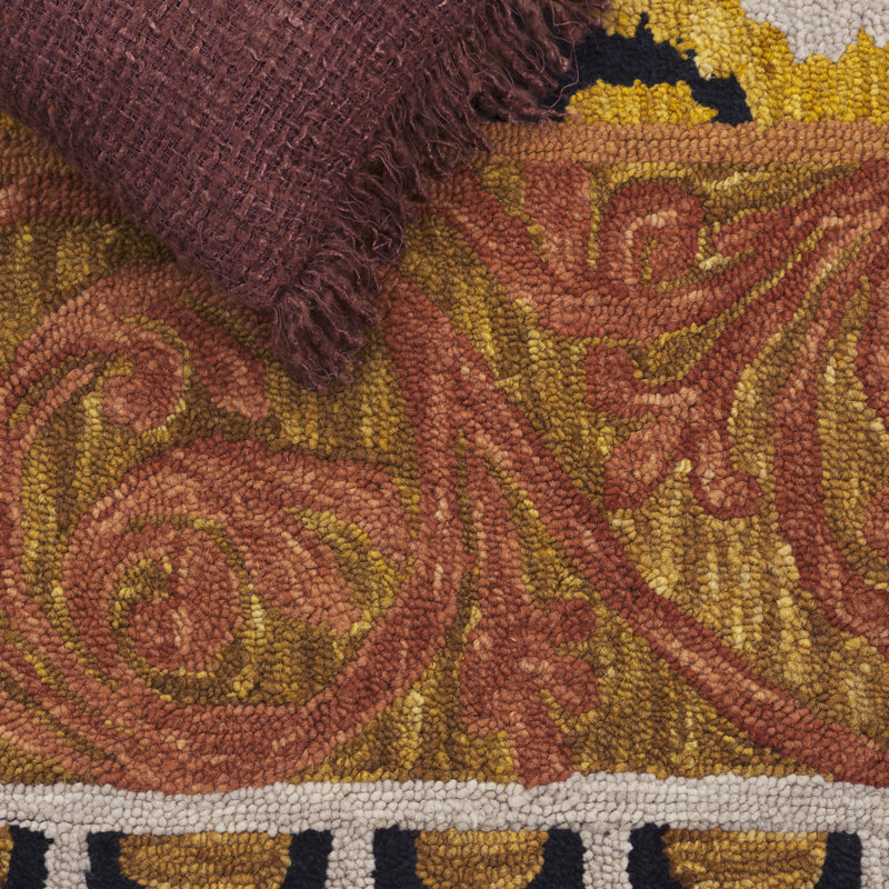 Niederanven Hand Hooked Wool Ikat Rug, Rectangle 3' x 5'